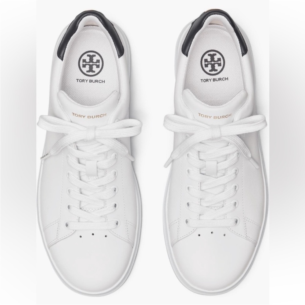 Tory Burch White and Navy Blue Sneakers